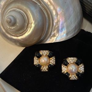 Christian Dior Earrings -  Faux Pearl, Chrystal and Enamel - Vintage 1990s